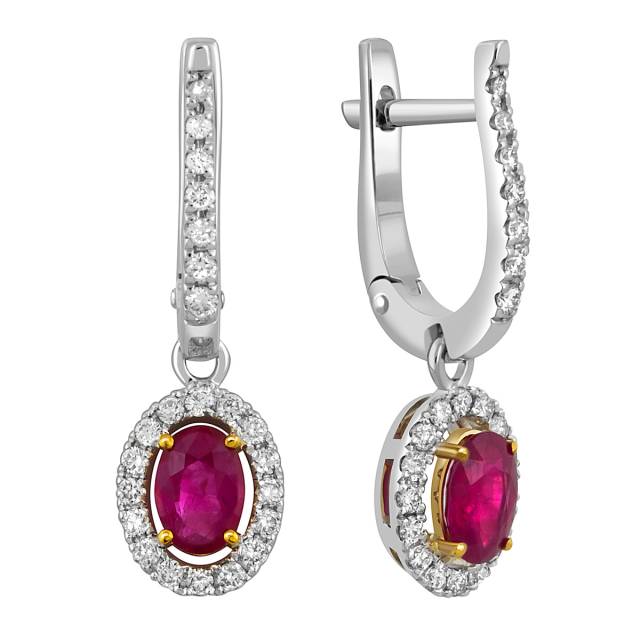 Серьги из белого золота с бриллиантами и рубинами (049876)