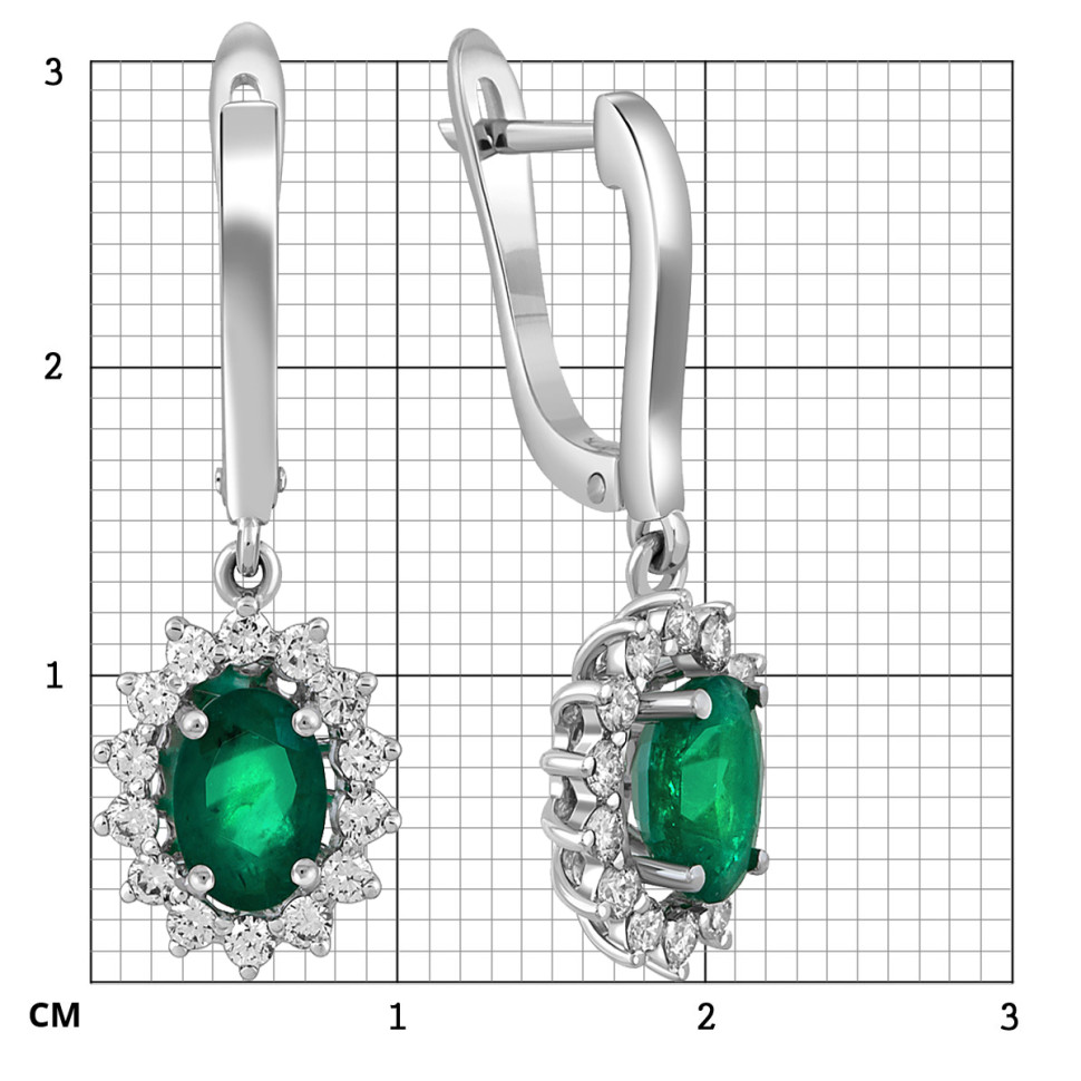 Серьги из белого золота с бриллиантами и изумрудами (062812)