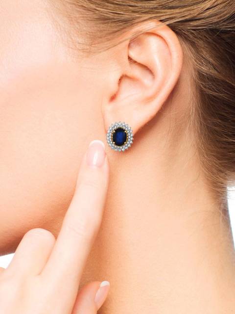 Серьги из жёлтого золота с бриллиантами и сапфирами (045667)