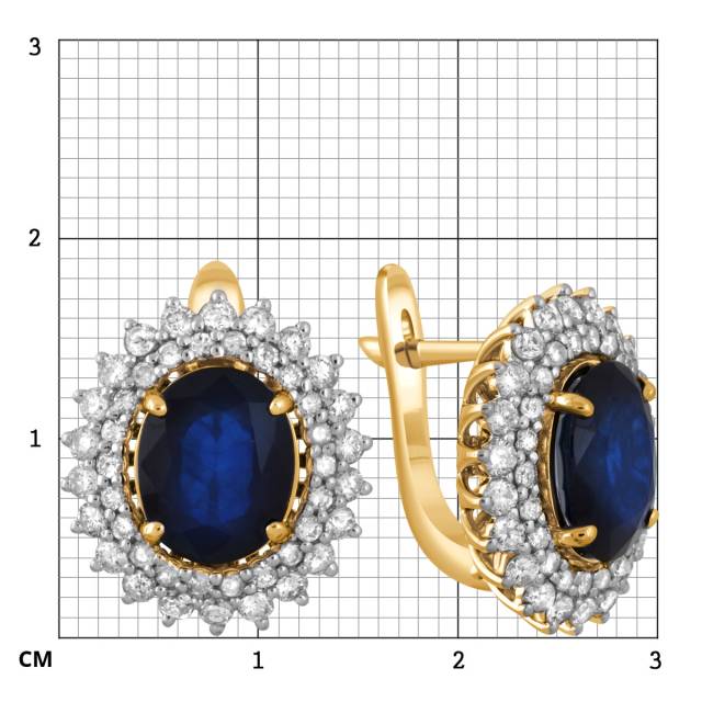 Серьги из жёлтого золота с бриллиантами и сапфирами (045667)