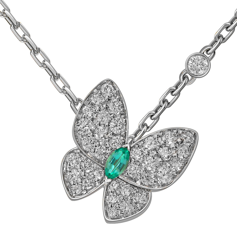 Колье из белого золота с бриллиантами и изумрудом 