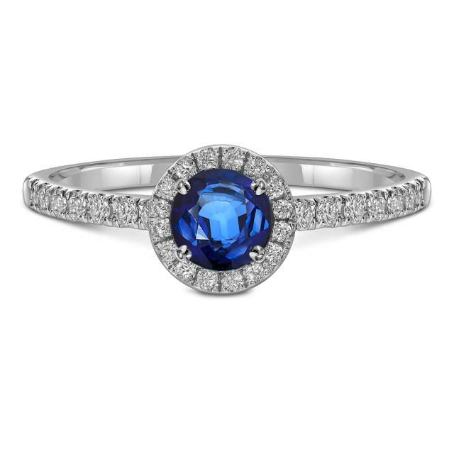 Кольцо из белого золота с бриллиантами и сапфиром (062648)