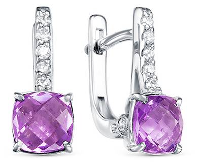 Серьги из серебра с аметистами и фианитами