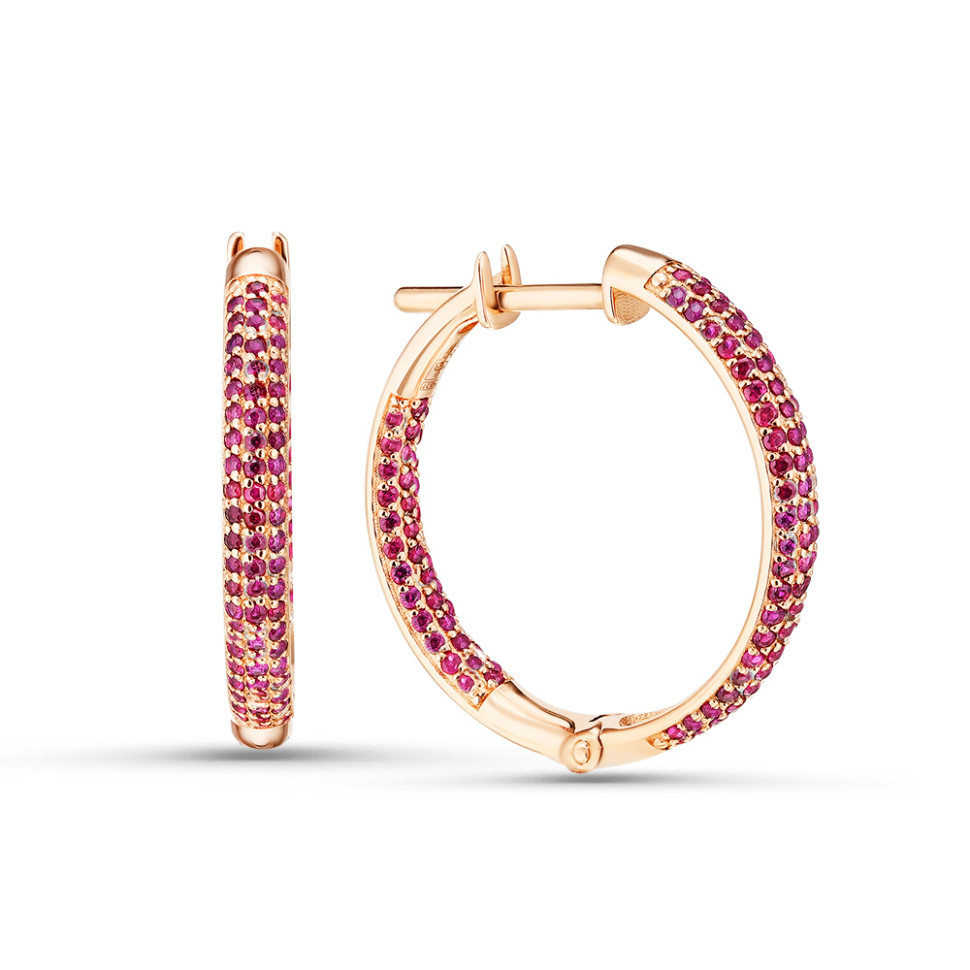 Серьги конго из красного золота с рубинами (053134)