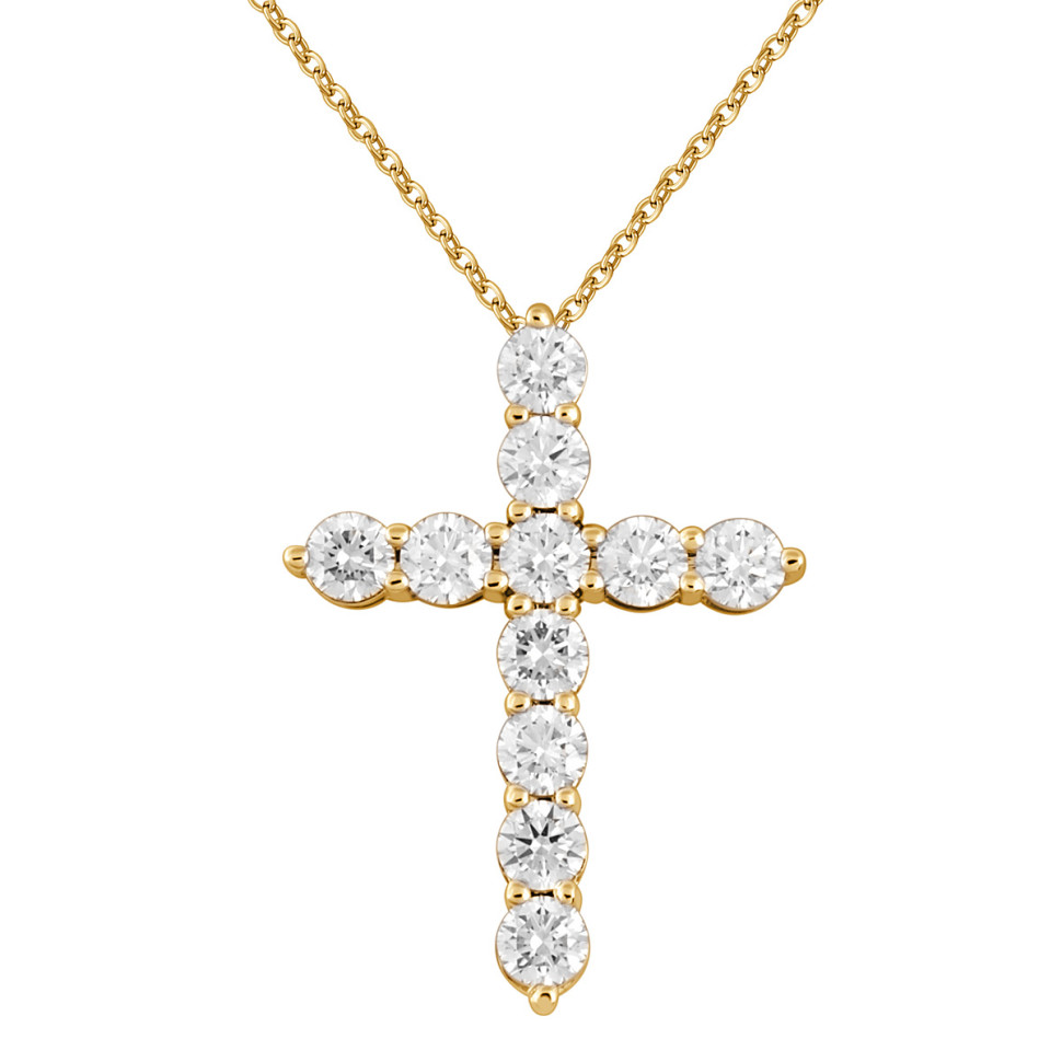 Колье крест из жёлтого золота с бриллиантами (048184)