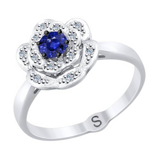Кольцо из белого золота с бриллиантами и сапфиром (038402)