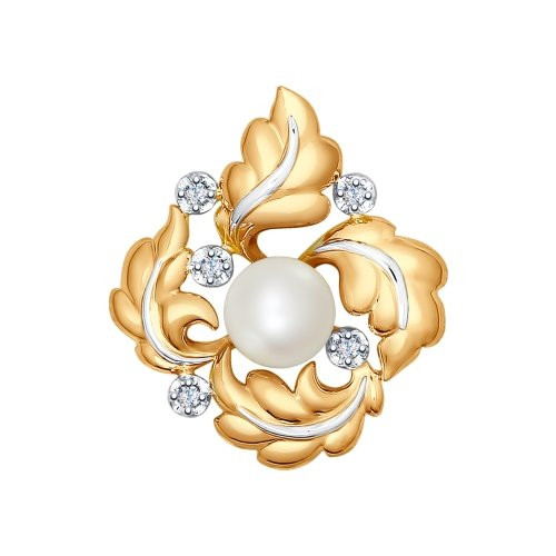 Кулон из красного золота с бриллиантами и жемчужиной (036567)