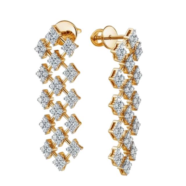 Серьги пусеты из жёлого золота с бриллиантами  (057640)