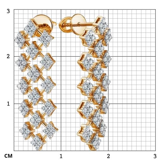 Серьги пусеты из жёлого золота с бриллиантами  (057640)