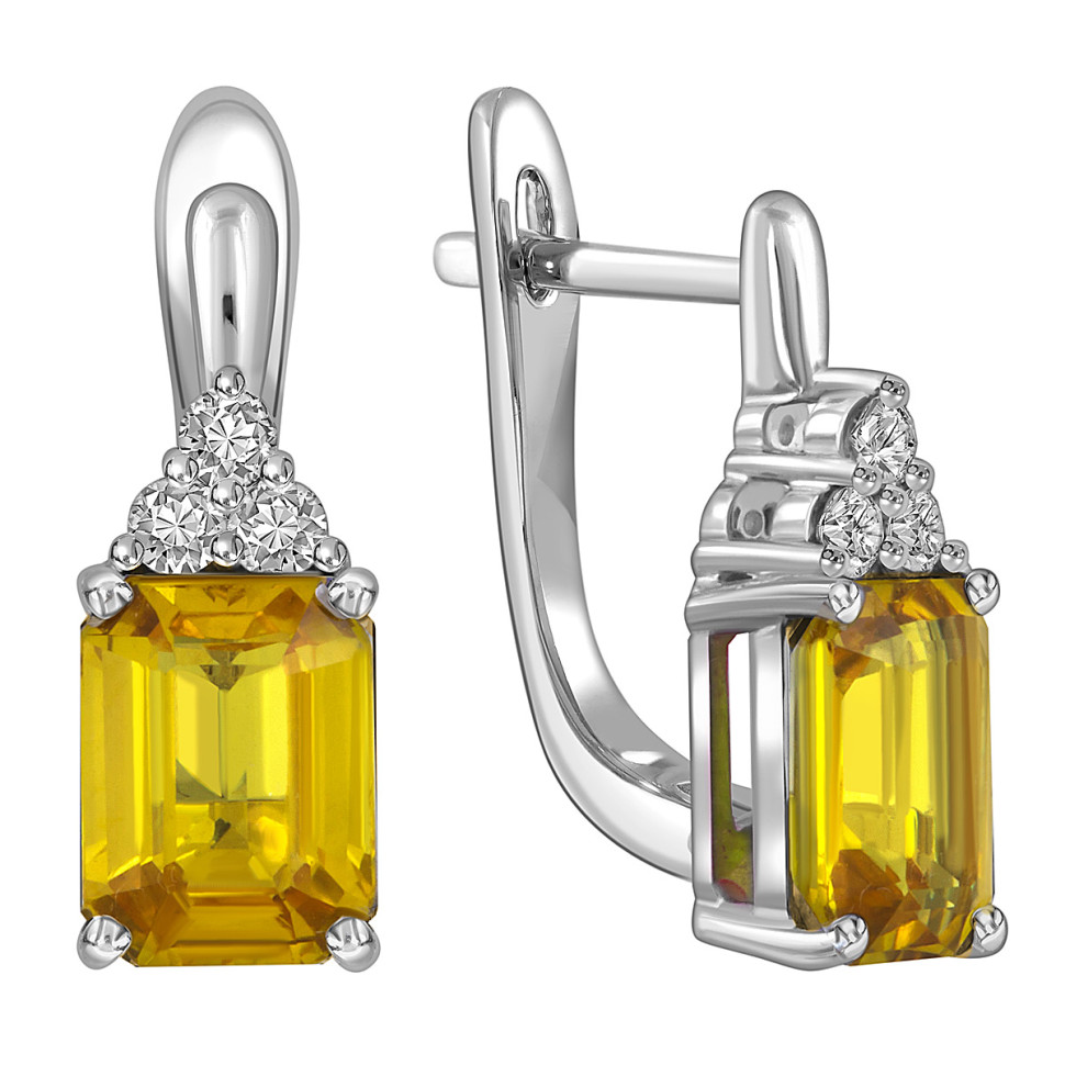 Серьги и з белого золота с жёлтыми сапфирами (055722)