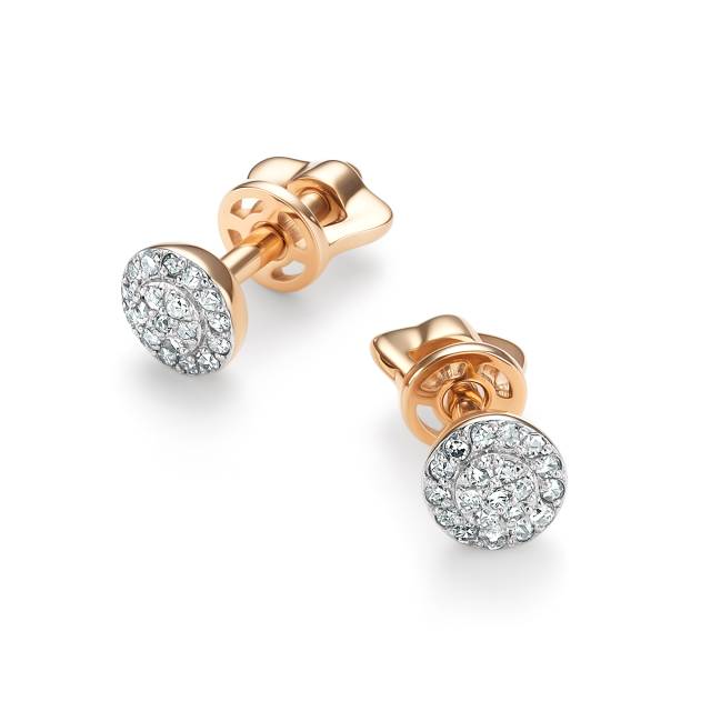 Серьги пусеты из красного золота с бриллиантами (060919)