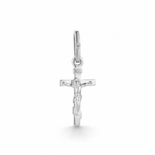 Кулон крест из белого золота с бриллиантом (039522)