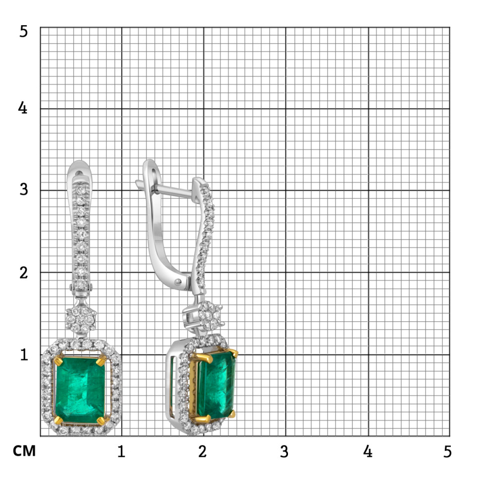 Серьги из белого золота с бриллиантами и изумрудами (051214)
