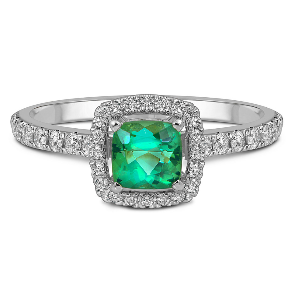 Кольцо из белого золота с бриллиантами и турмалином (059487)