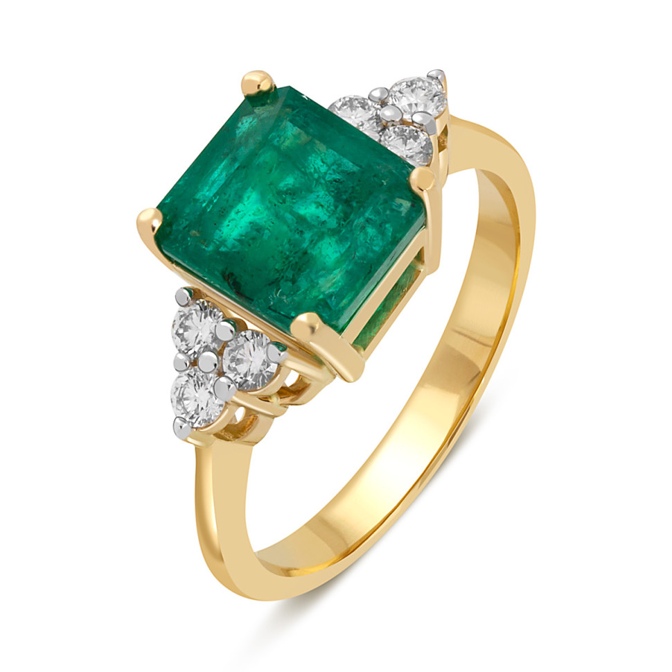 Кольцо из жёлтого золота с бриллиантами и изумрудами (047073)