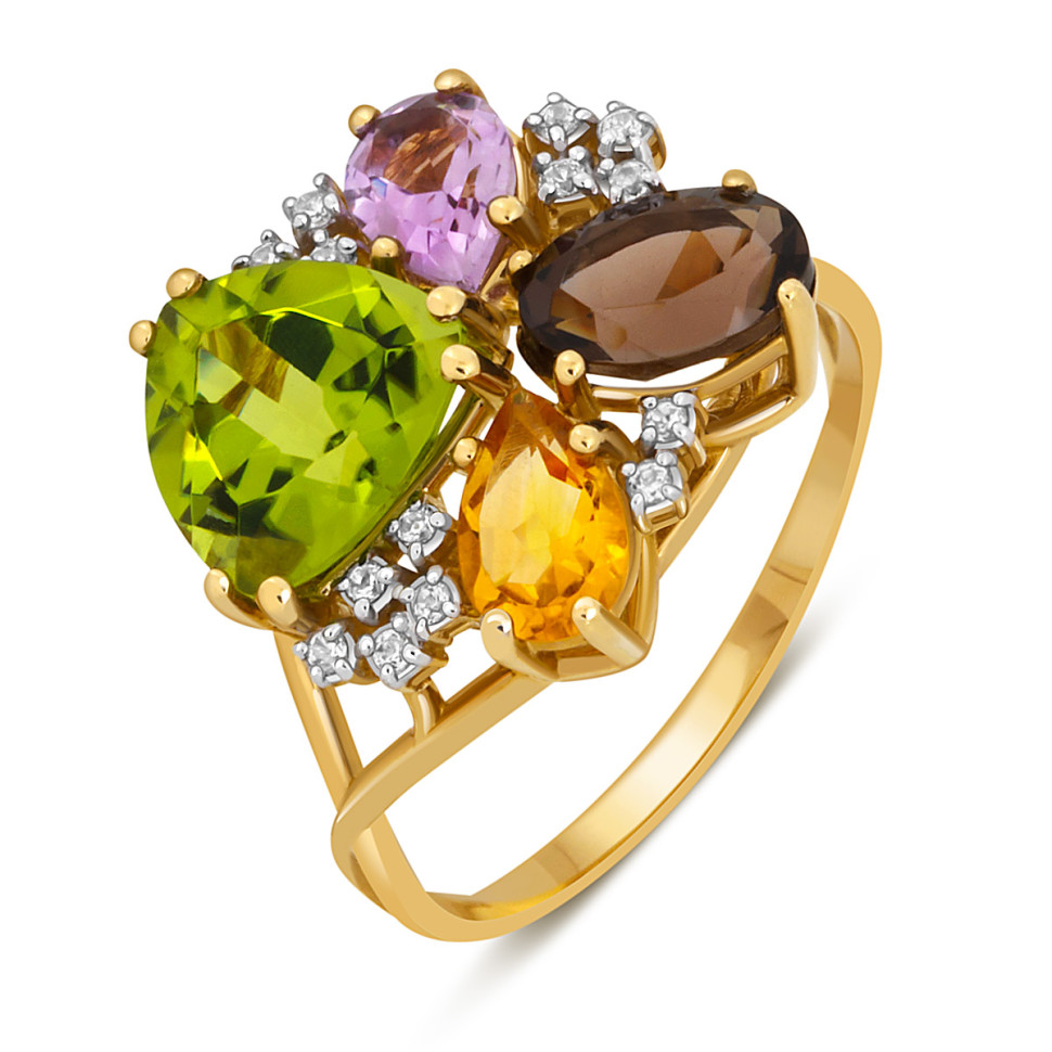 Кольцо из жёлтого золота с полудрагоценными камнями (043423)