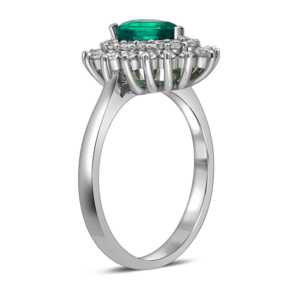 Кольцо из белого золота с бриллиантами и ирзумрудом (055698)