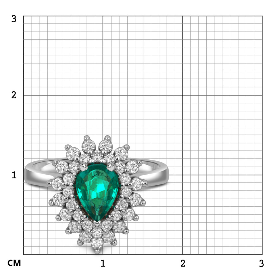 Кольцо из белого золота с бриллиантами и ирзумрудом (055698)