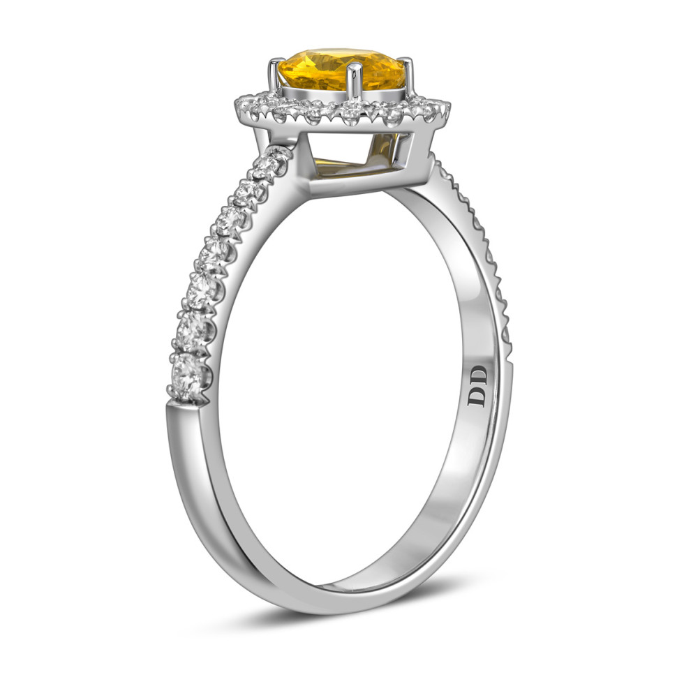 Кольцо из белого золота с бриллиантами и жёлтым сапфиром (063170)