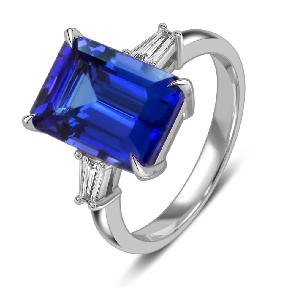 Кольцо из белого золота с бриллиантами и танзанитом (059183)