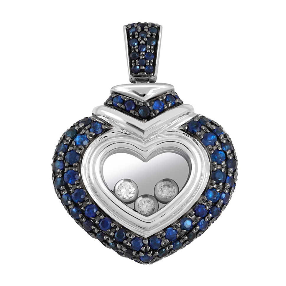 Кулон из белого золота с бриллиантами и сапфирами 
