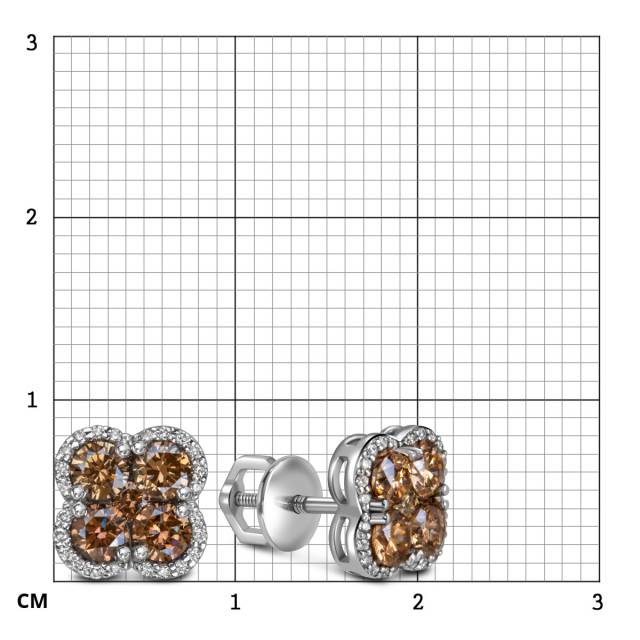 Серьги пусеты из белого золота с коньячными бриллиантами (060548)