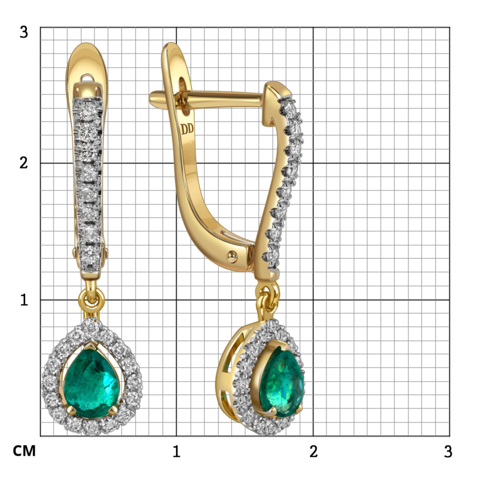 Серьги из жёлтого золота с бриллиантами и изумрудами (062029)