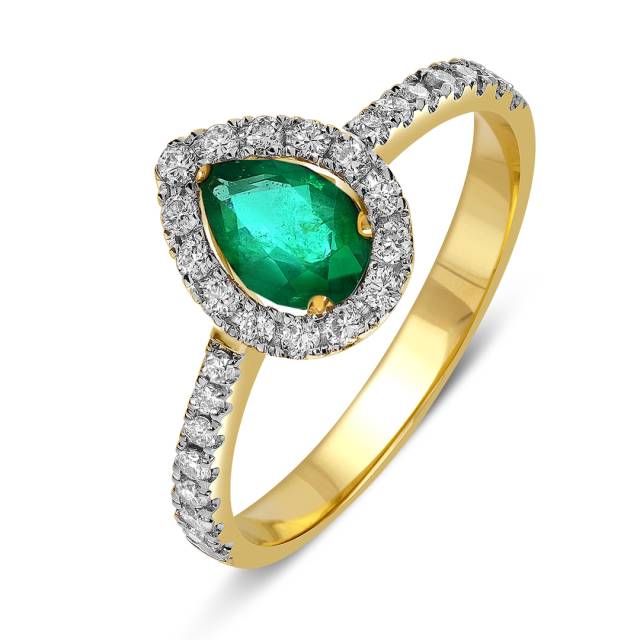 Кольцо из жёлтого золота с бриллиантами и изумрудом (061991)