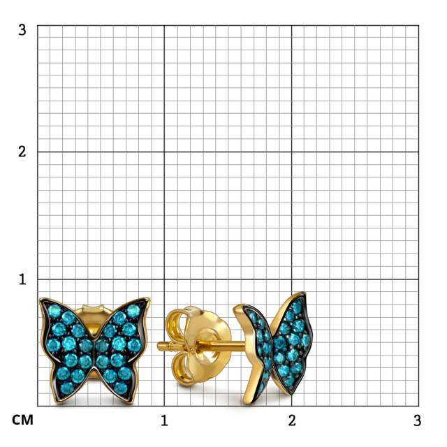 Серьги пусеты из жёлтого золота с фианитами "Бабочки" (057942)
