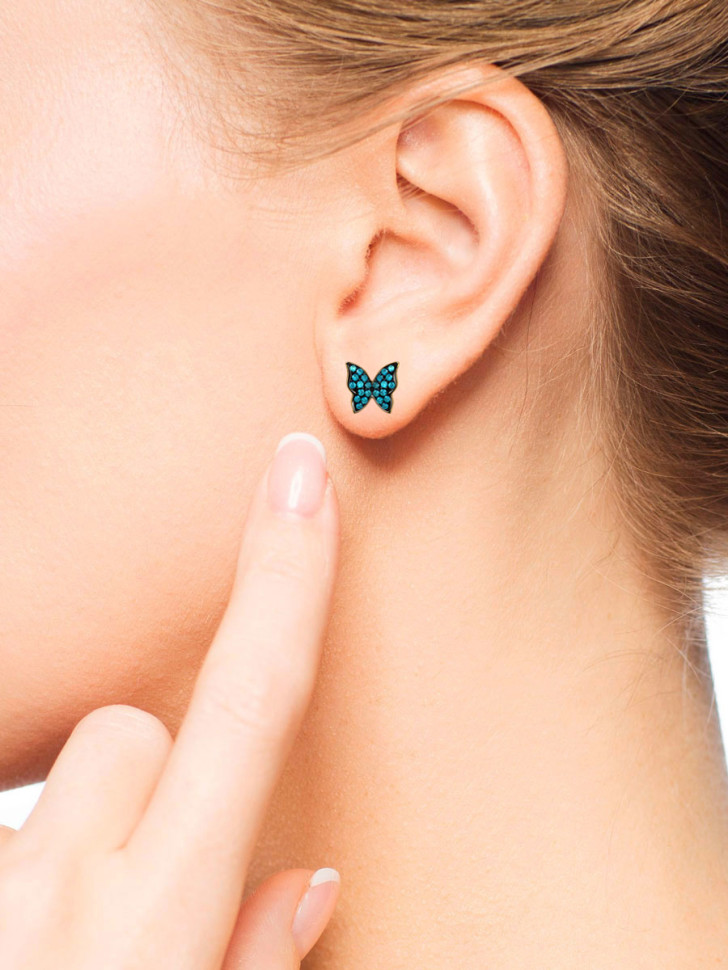 Серьги пусеты из жёлтого золота с фианитами 