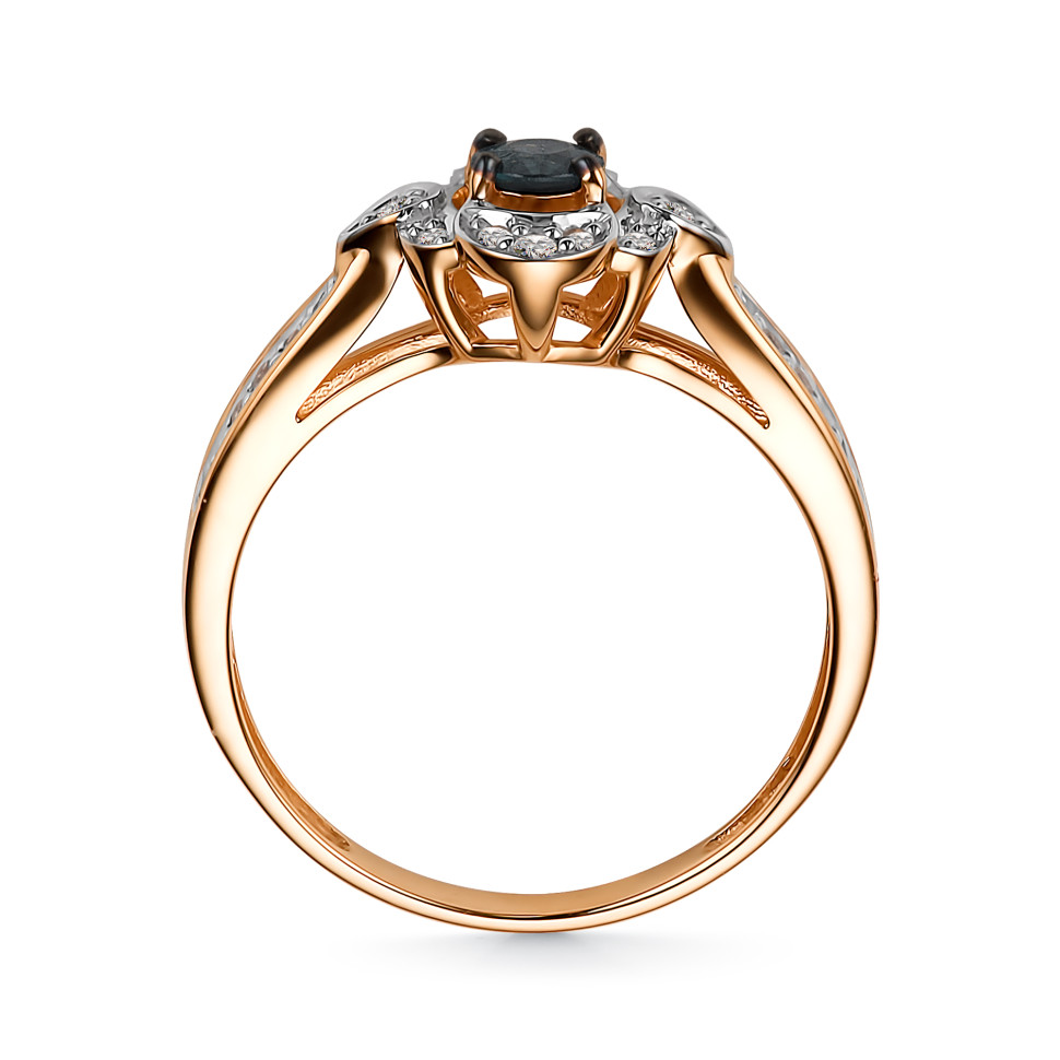 Кольцо из красного золота с бриллиантами и сапфиром (048322)