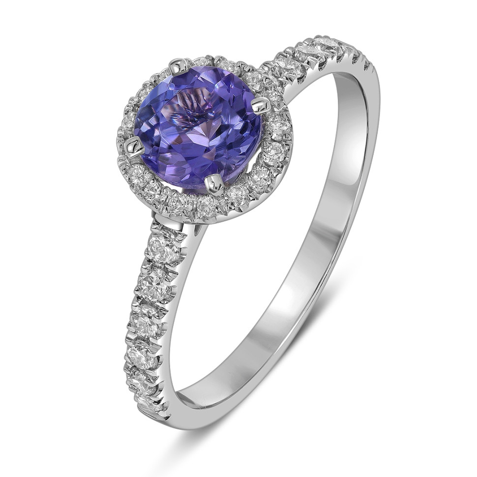 Кольцо из белого золота с бриллиантами и танзанитом (060610)
