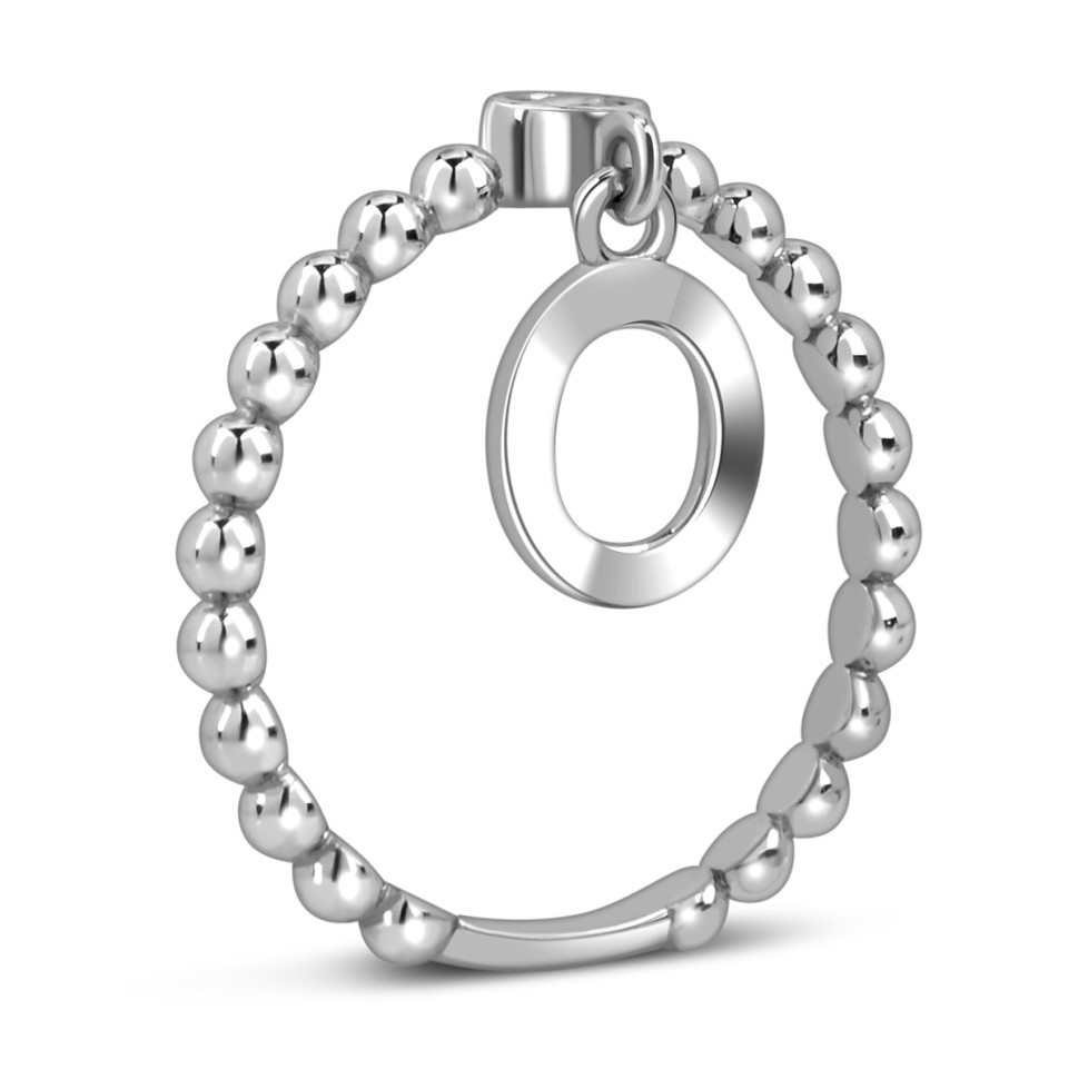 Кольцо из белого золота с фианитом, буква 