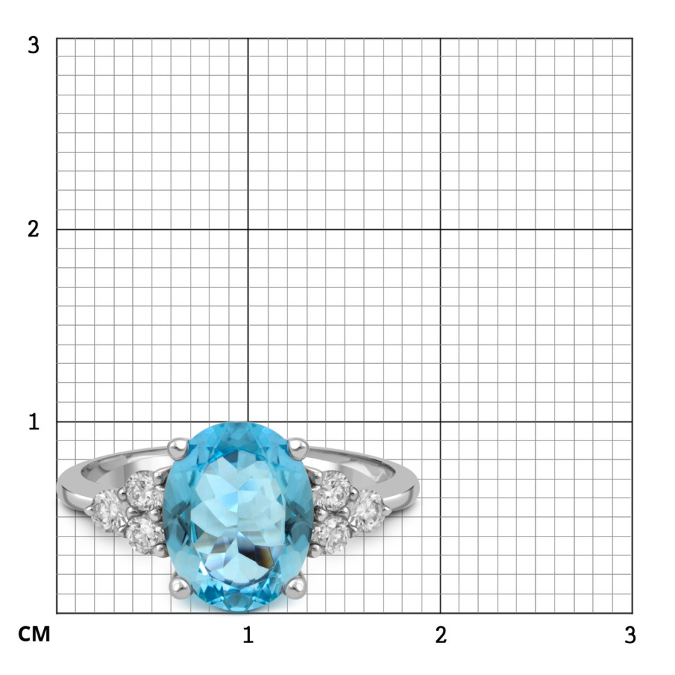 Кольцо из белого золота с бриллиантами и аквамарином (052733)