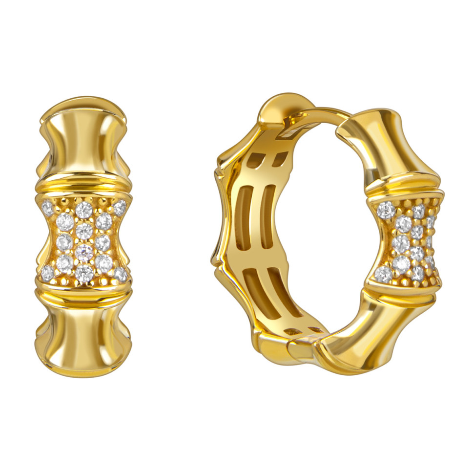 Серьги конго из жёлтого золота с фианитами (057841)