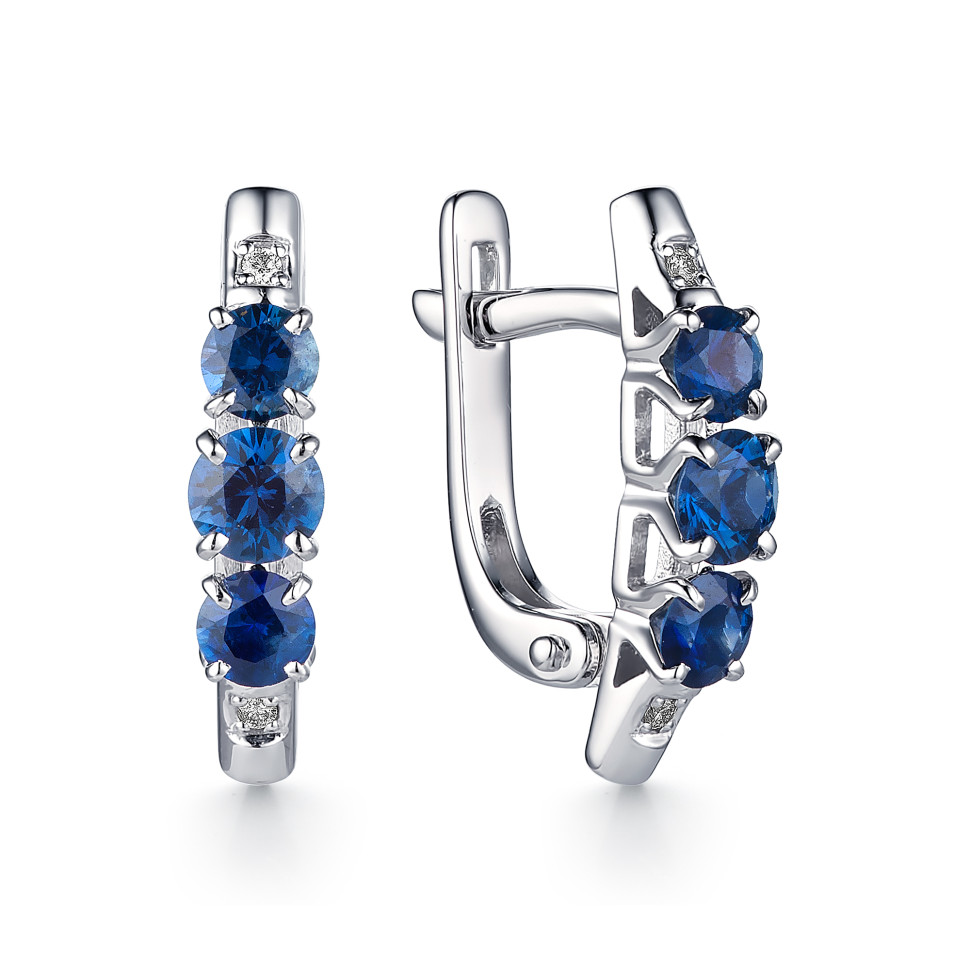 Серьги из белого золота с бриллиантами и сапфирами (050449)