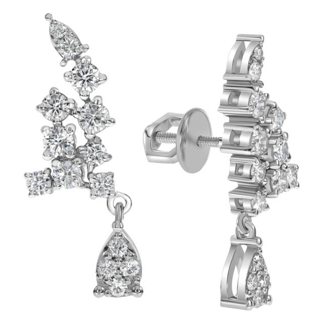 Серьги пусеты из белого золота с бриллиантами  (063694)