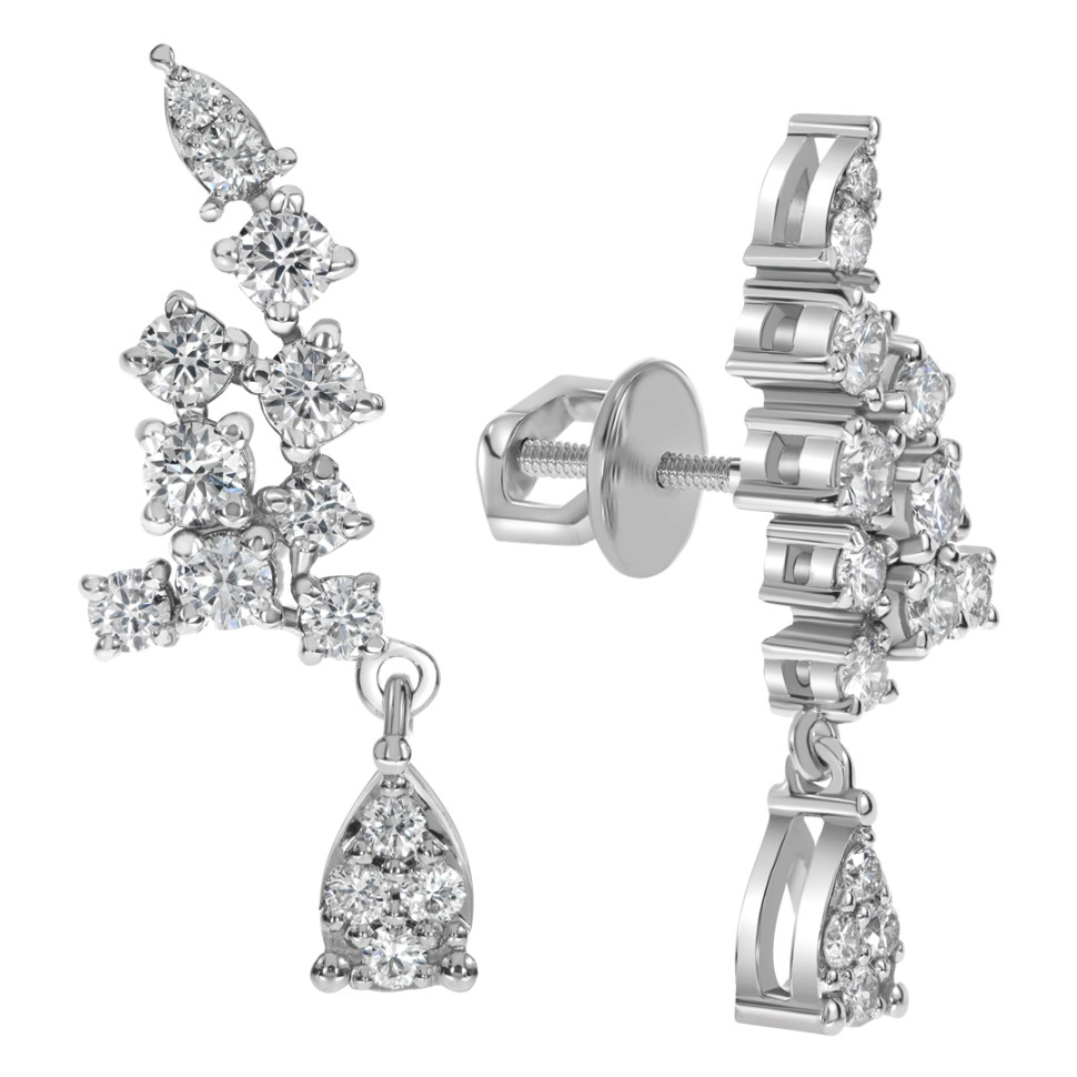 Серьги пусеты из белого золота с бриллиантами  (063694)