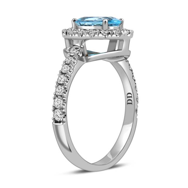 Кольцо из белого золота с бриллиантами и аквамарином (062767)