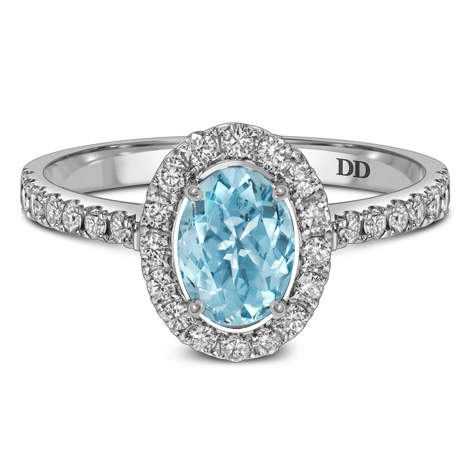 Кольцо из белого золота с бриллиантами и аквамарином (062767)