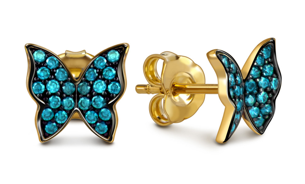 Серьги пусеты из жёлтого золота с фианитами 