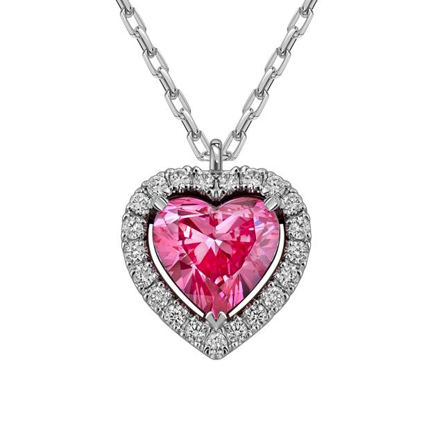 Колье из белого золота с бриллиантами и розовым сапфиром "Сердце" (063447)