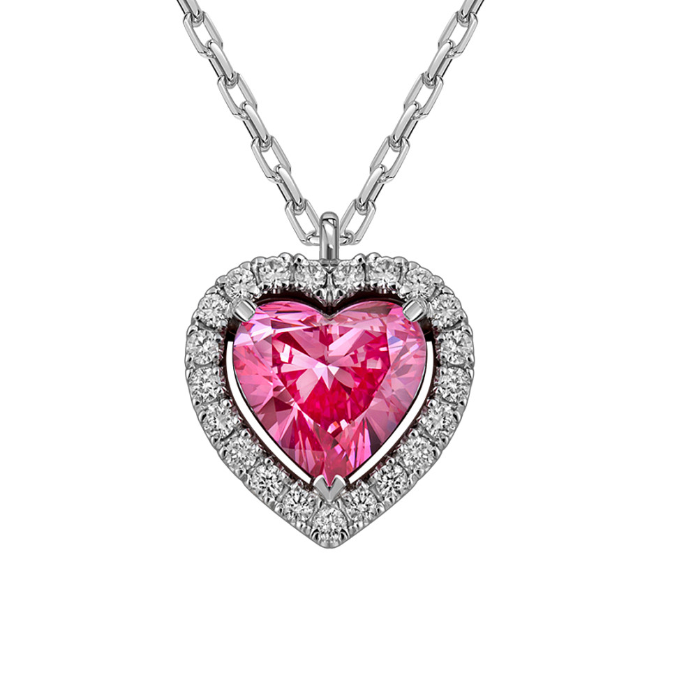 Колье из белого золота с бриллиантами и розовым сапфиром 