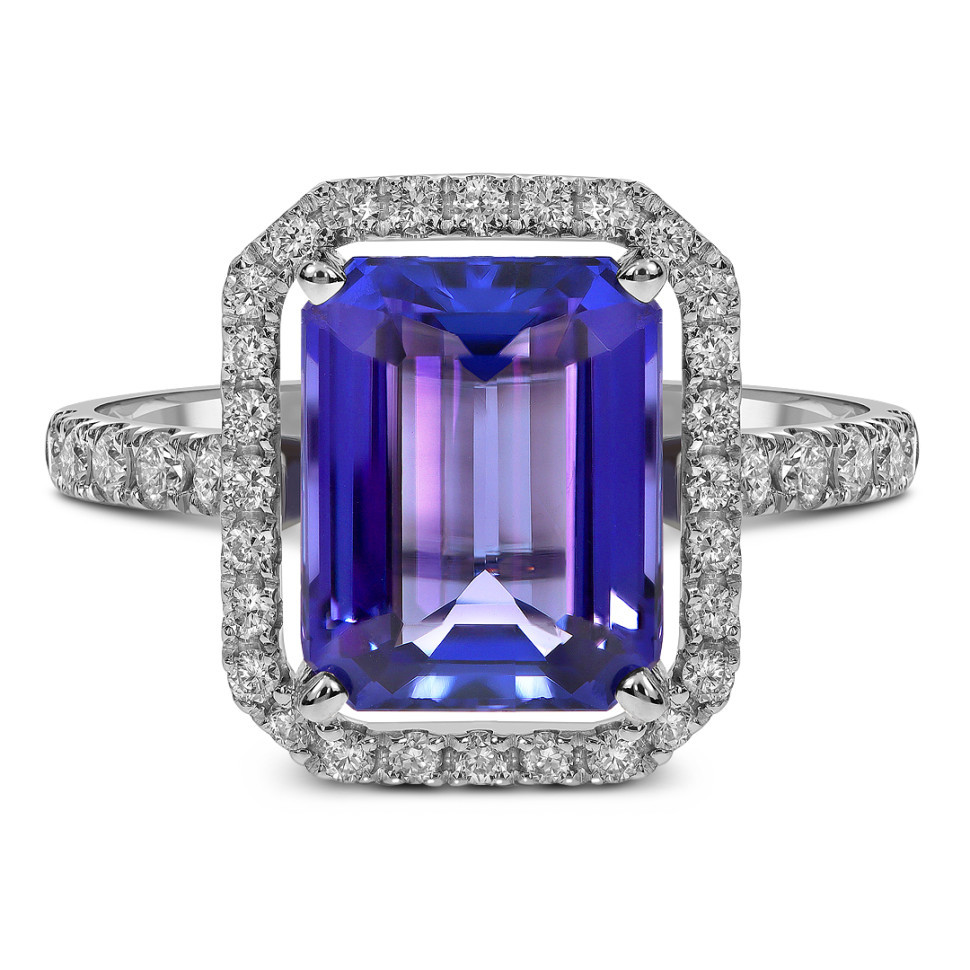 Кольцо из белого золота с бриллиантами и танзанитом (061559)