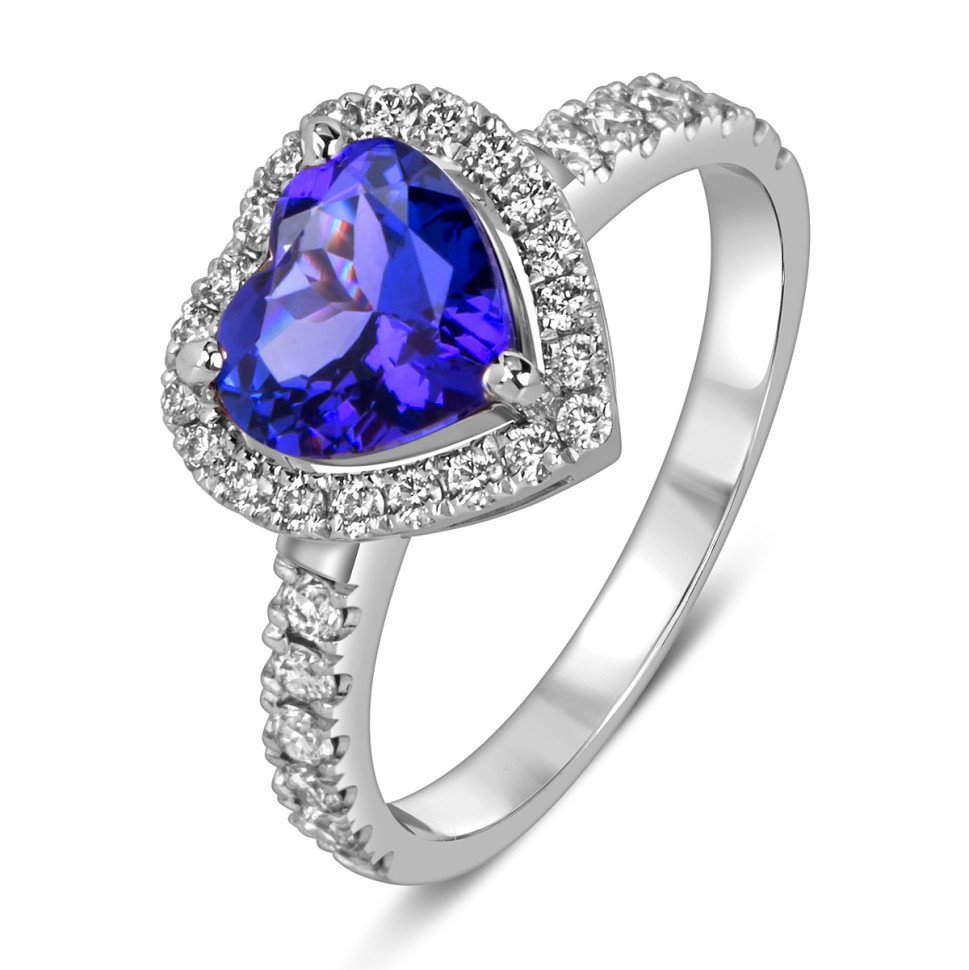 Помолвочное кольцо из белого золота с бриллиантами и танзанитом 