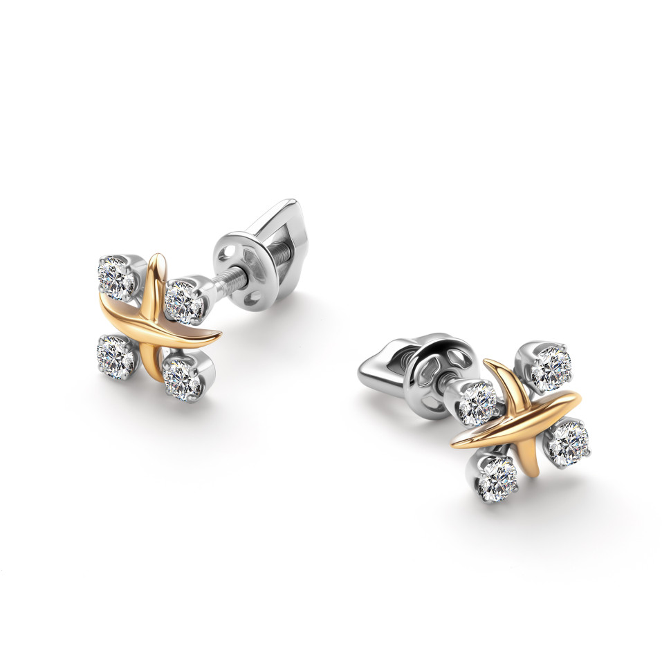 Серьги пусеты из комбинированного золота с бриллиантами (047135)