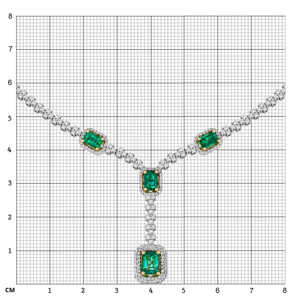 Колье из белого золота с бриллиантами и изумрудами (051826)