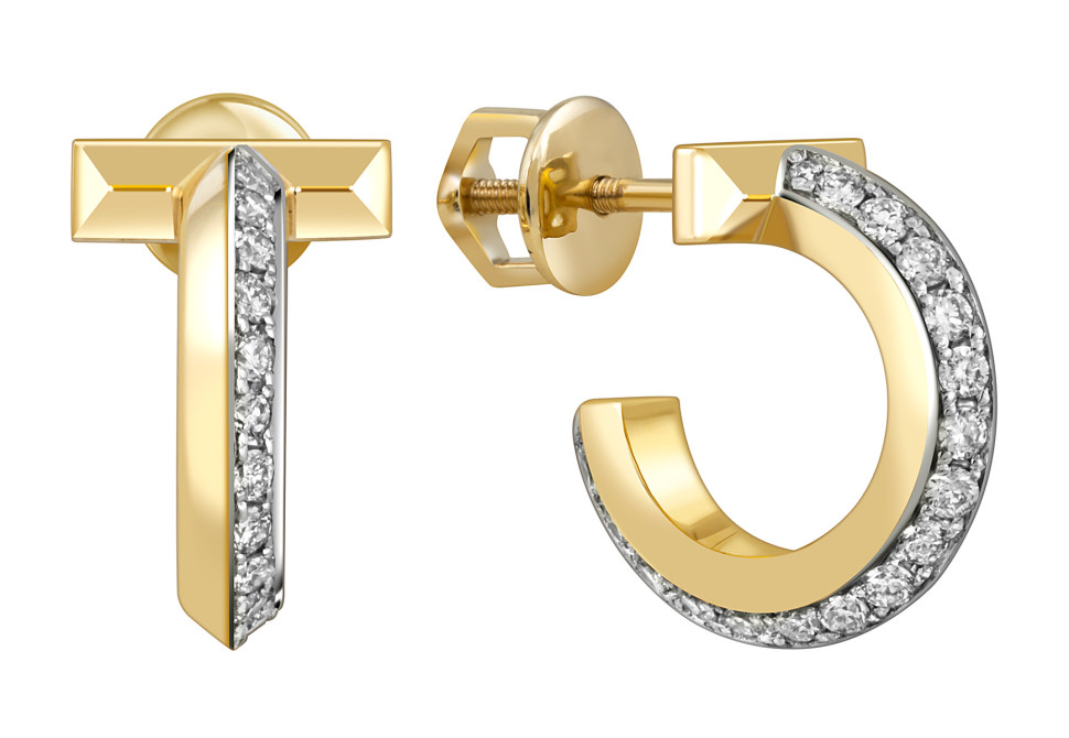 Серьги из жёлтого золота с бриллиантами (055158)