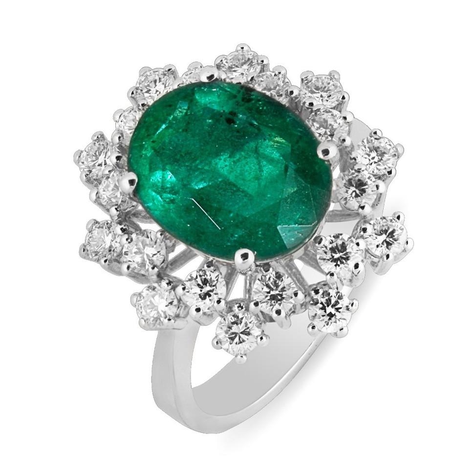Кольцо из белого золота с бриллиантами и изумрудом 4 карата (012474)
