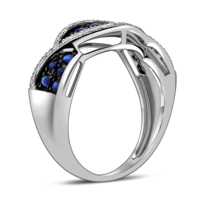 Кольцо из белого золота с бриллиантами и сапфирами (053484)